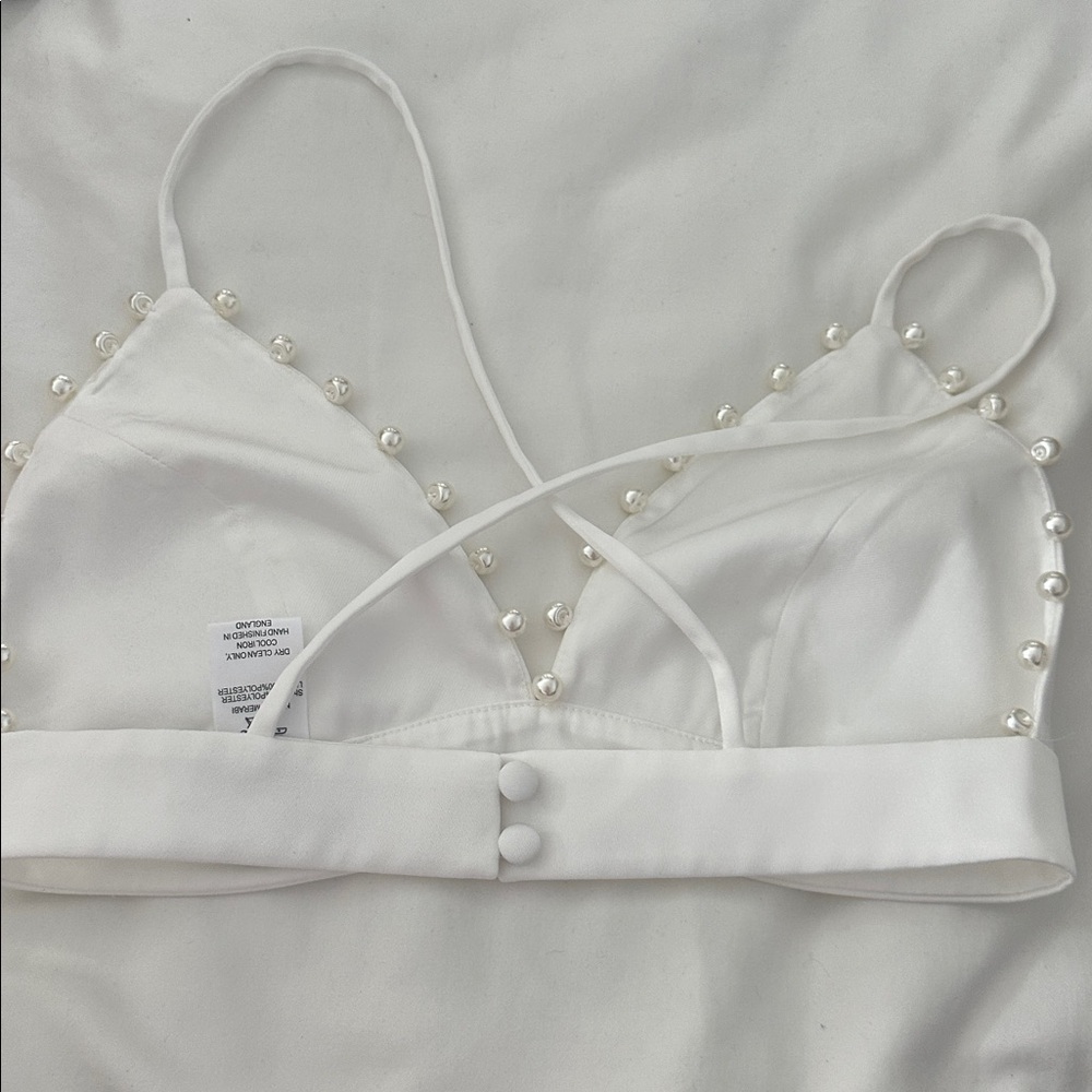 NADINE MERABI Charlotte White Pearl Embellished Bralette - Picture 5 of 8